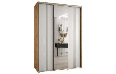 Šatní skříň DAVOS 7 posuvné dvěře a zrcadlo, 170×235×45, DUB Artisan / bílá / stříbrné