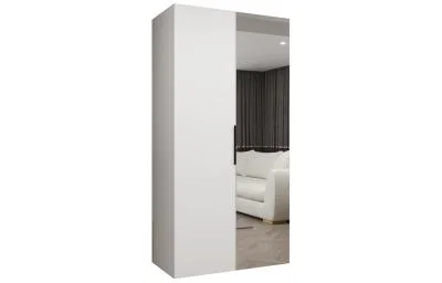 Šatní skříň se zrcadlem MARBELLA 2, otočné dveře, tyč, 100×202×52, bílá mat / černé