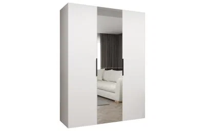 Šatní skříň se zrcadlem MARBELLA 2, otočné dveře, tyč, 150×202×52, bílá mat / černé
