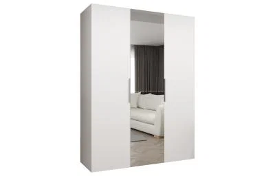 Šatní skříň se zrcadlem MARBELLA 2, otočné dveře, tyč, 150×202×52, bílá mat / kašmírové