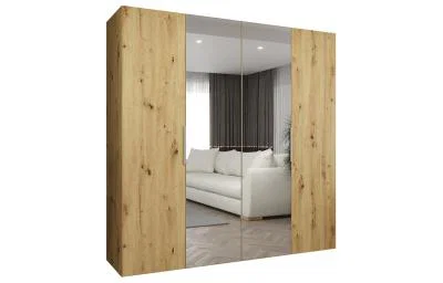 Šatní skříň se zrcadlem MARBELLA 2, otočné dveře, tyč, 200×202×52, DUB Artisan / kašmírové