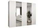 Šatní skříň se zrcadlem MARBELLA 2, otočné dveře, tyč, 250×202×52, bílá mat / černé