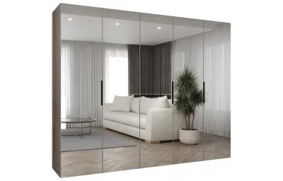 Šatní zrcadlová skříň MARBELLA 3, otočné dveře, tyč, 250×202×52, kašmír / černé