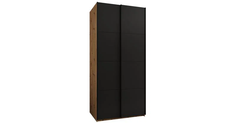 Šatní skříň LUX 1 s posuvnými dveřmi, 100×245,5×64 Dub Artisan / černá / černé