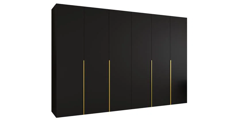 Šatní skříň ALICANTE 1, 300×202×52cm | Černá / Zlaté úchyty