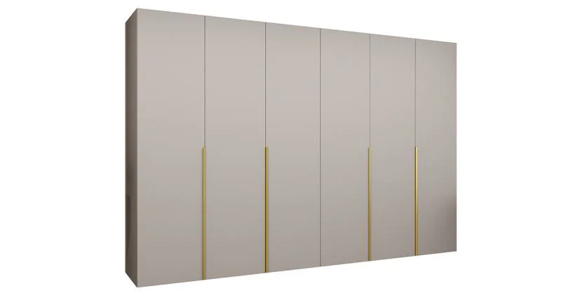 Šatní skříň ALICANTE 1, 300×202×52cm | Kašmír / Zlaté úchyty
