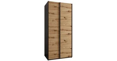 Šatní skříň LUX 1 s posuvnými dveřmi, 110×245,5×64 Černá / dub Artisan / černé