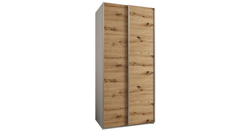 Šatní skříň LUX 1 s posuvnými dveřmi, 110×245,5×64 Bílá / dub Artisan / stříbrné