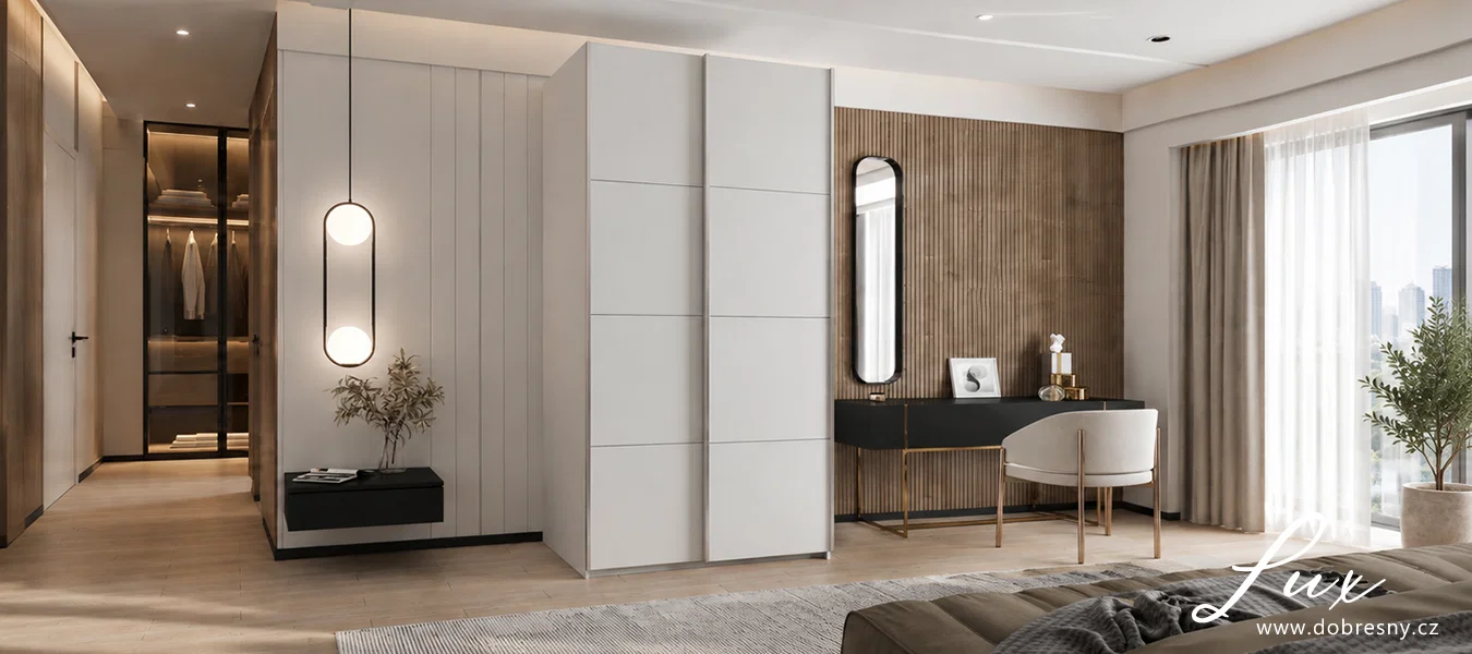 Šatní skříň LUX 1 s posuvnými dveřmi, 110×245,5×64 Bílá / stříbrné