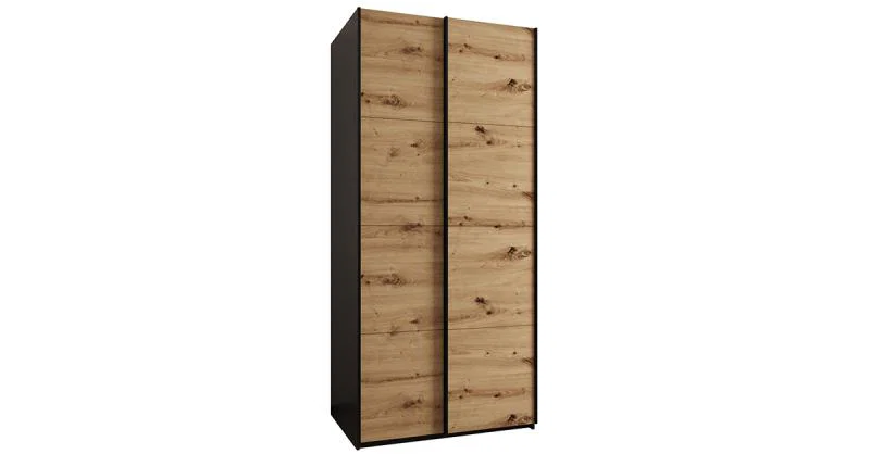 Šatní skříň LUX 1 s posuvnými dveřmi, 120×245,5×64 Černá / dub Artisan / černé