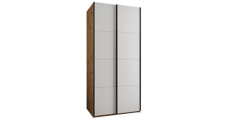 Šatní skříň LUX 1 s posuvnými dveřmi, 120×245,5×64 Dub Artisan / bílá / černé
