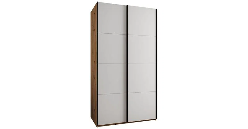 Šatní skříň LUX 1 s posuvnými dveřmi, 130×245,5×64 Dub Artisan / bílá / černé