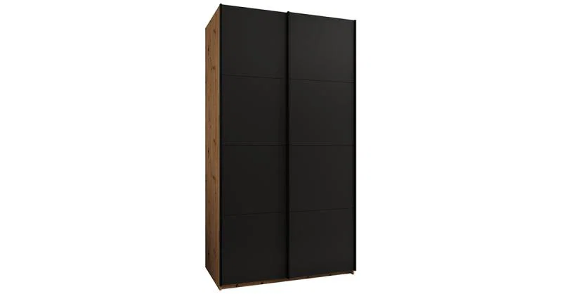 Šatní skříň LUX 1 s posuvnými dveřmi, 140×245,5×64 Dub Artisan / černá / černé