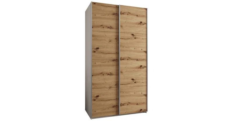 Šatní skříň LUX 1 s posuvnými dveřmi, 140×245,5×64 Bílá / dub Artisan / stříbrné