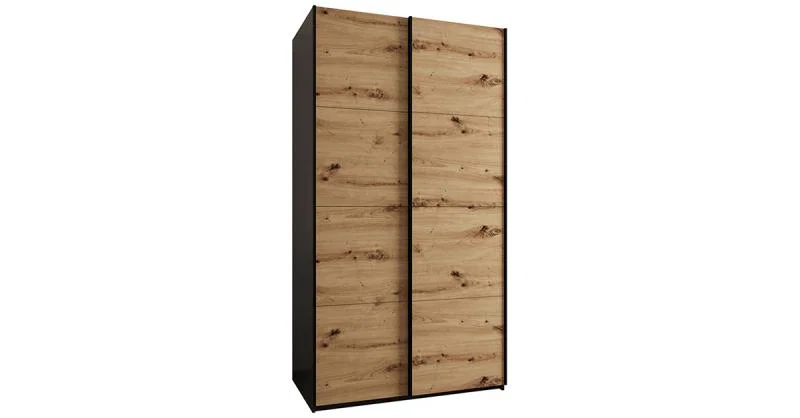 Šatní skříň LUX 1 s posuvnými dveřmi, 140×245,5×64 Černá / dub Artisan / černé