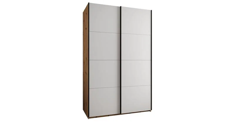 Šatní skříň LUX 1 s posuvnými dveřmi, 150×245,5×64 Dub Artisan / bílá / černé