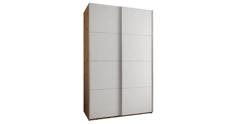 Šatní skříň LUX 1 s posuvnými dveřmi, 150×245,5×64 Dub Artisan / bílá / stříbrné