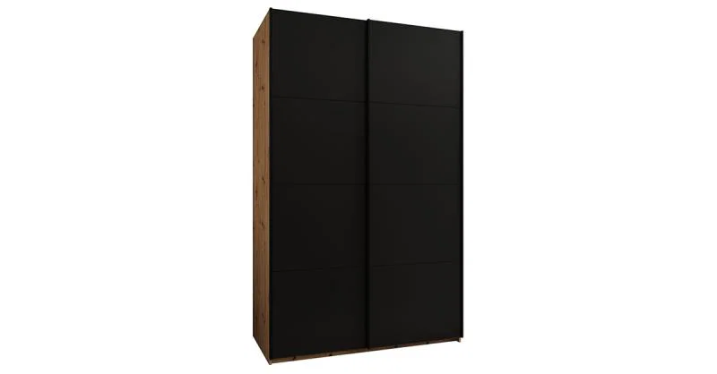 Šatní skříň LUX 1 s posuvnými dveřmi, 150×245,5×64 Dub Artisan / černá / černé