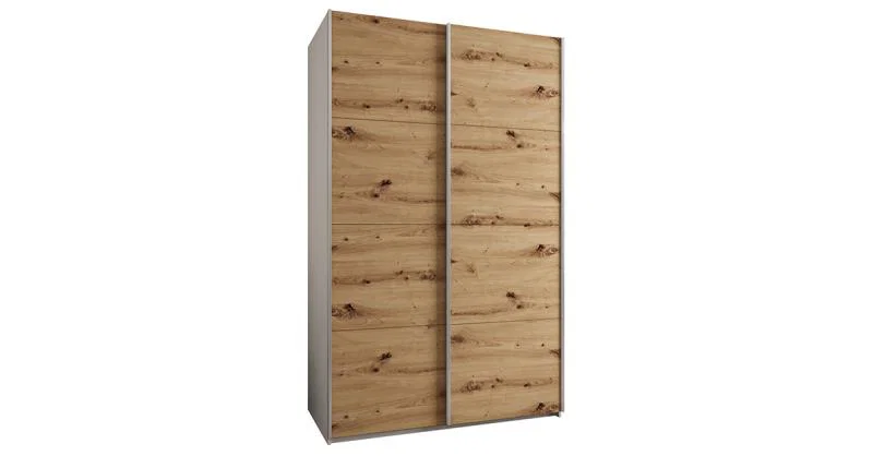 Šatní skříň LUX 1 s posuvnými dveřmi, 150×245,5×64 Bílá / dub Artisan / stříbrné