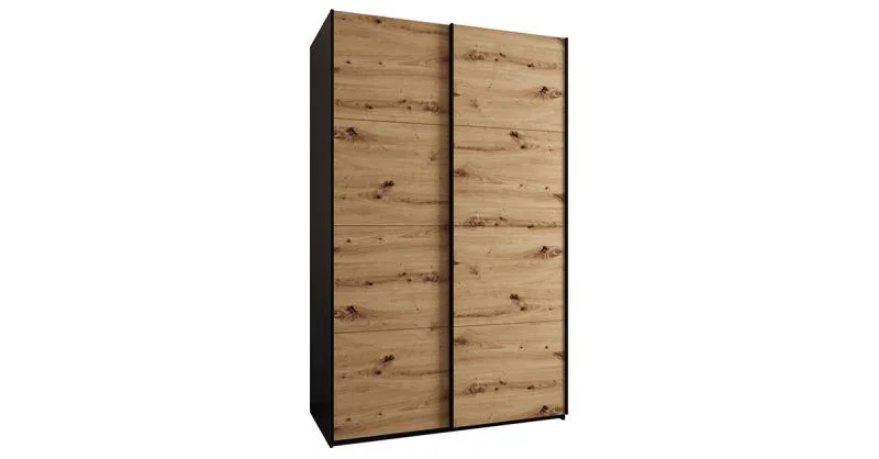 Šatní skříň LUX 1 s posuvnými dveřmi, 150×245,5×64 Černá / dub Artisan / černé