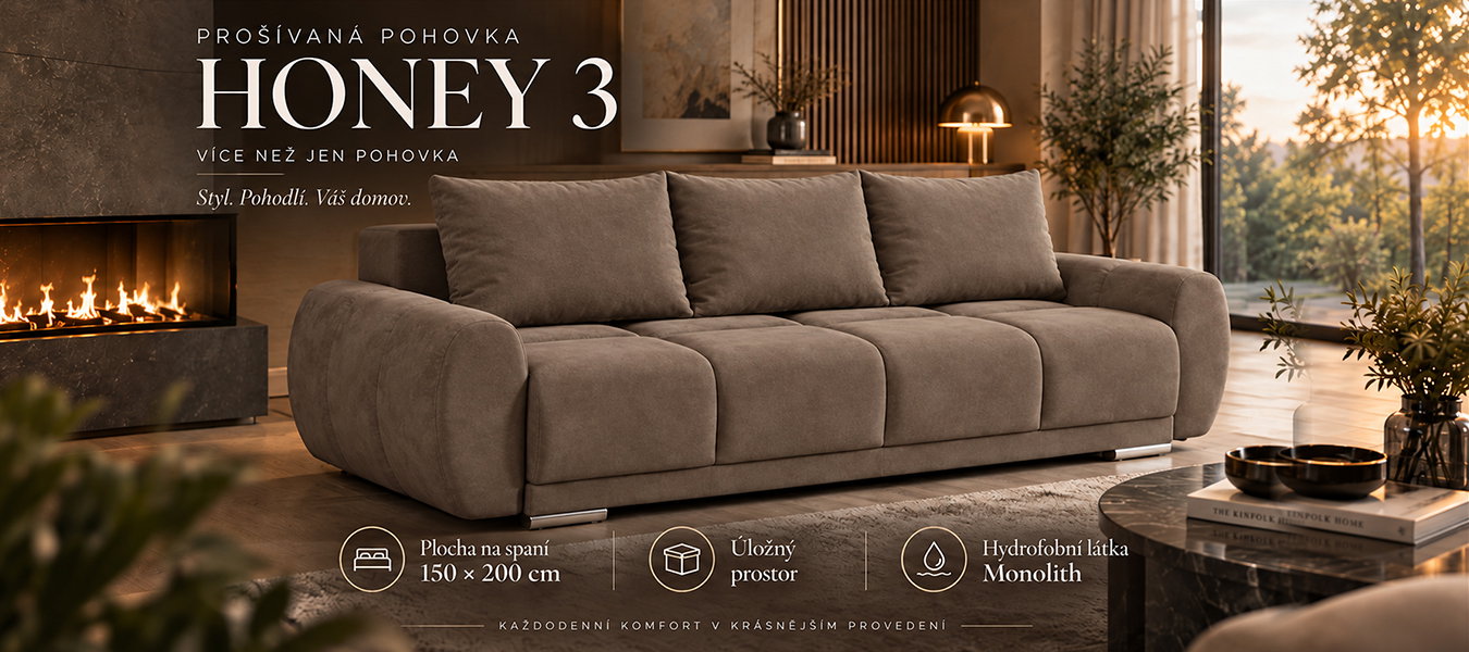 Trojmiestna rozkladacia pohovka s funkciou spania HONEY 3 | 234x97x89cm | MONOLITH HNEDÁ