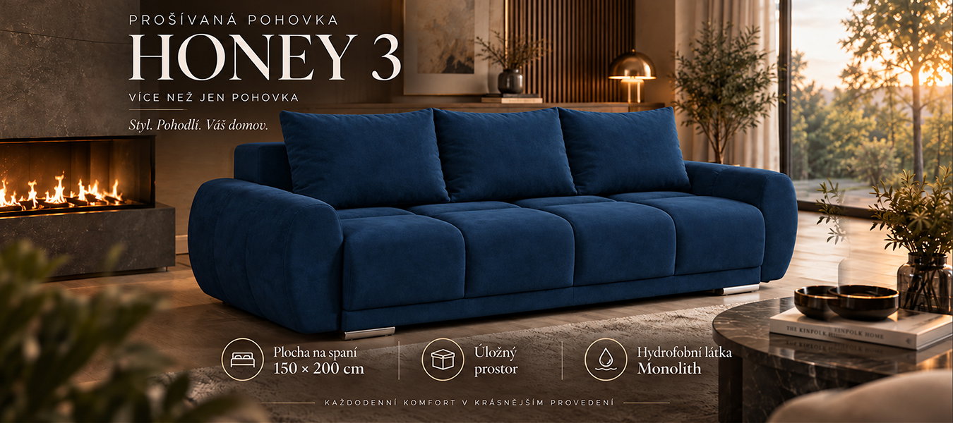 Trojmiestna rozkladacia pohovka s funkciou spania HONEY 3 | 234x97x89cm | MONOLITH MODRÁ