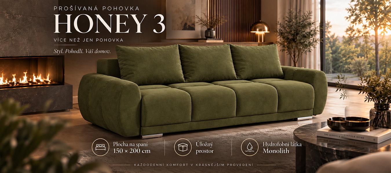 Trojmiestna rozkladacia pohovka s funkciou spania HONEY 3 | 234x97x89cm | MONOLITH OLIVOVÁ