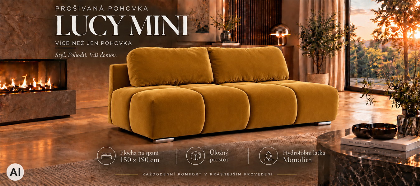 Dvojmiestna rozkladacia pohovka LUCY MINI | 195x104x89cm | MONOLITH ŽLTÁ