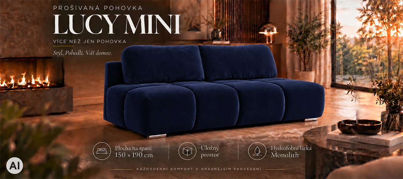 Dvojmiestna rozkladacia pohovka LUCY MINI | 195x104x89cm | MONOLITH TMAVO MODRÁ