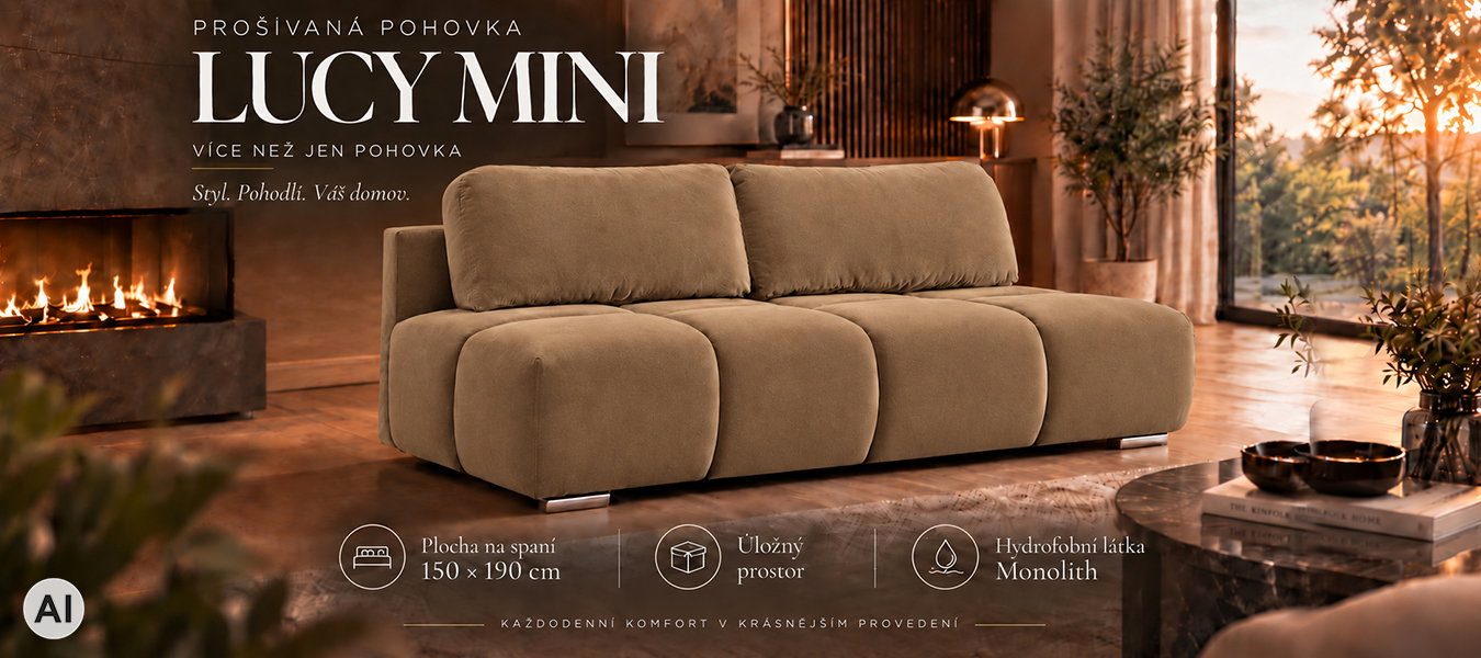 Dvojmiestna rozkladacia pohovka LUCY MINI | 195x104x89cm | MONOLITH SVETLO HNEDÁ
