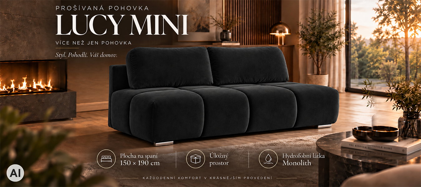 Dvojmiestna rozkladacia pohovka LUCY MINI | 195x104x89cm | MONOLITH ČIERNÁ