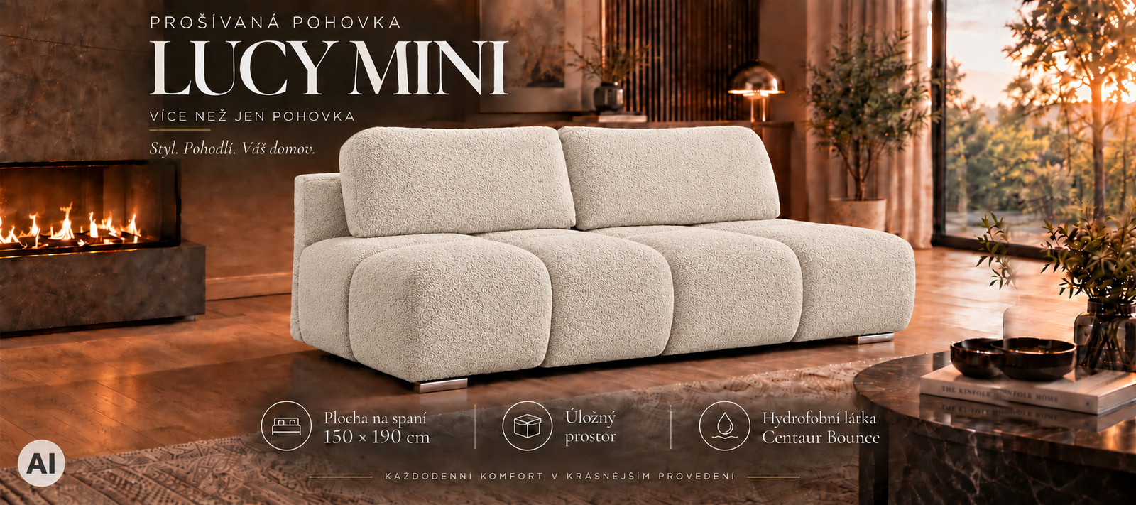 Dvojmiestna rozkladacia pohovka LUCY MINI | 195x104x89cm | CENTAUR BÉŽOVÁ