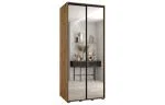 Šatní skříň DAVOS 2 posuvné zrcadlové dvěře, 100×235×45, DUB Artisan / černé pojezdy