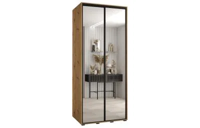 Šatní skříň DAVOS 2 posuvné zrcadlové dvěře, 100×235×45, DUB Artisan / černé pojezdy
