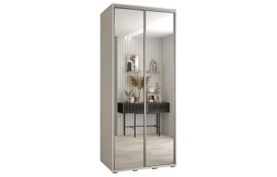 Šatní skříň DAVOS 2 posuvné zrcadlové dvěře, 100×235×45, Bílá / stříbrné pojezdy
