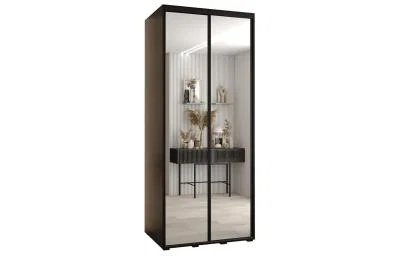 Šatní skříň DAVOS 2 posuvné zrcadlové dvěře, 100×235×45, Černá / černé pojezdy