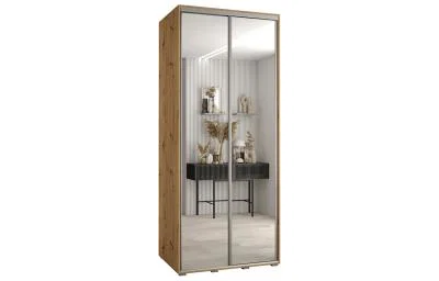Šatní skříň DAVOS 2 posuvné zrcadlové dvěře, 110×235×45, DUB Artisan / stříbrné