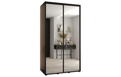 Šatní skříň DAVOS 2 posuvné zrcadlové dvěře, 140×235×45, Černá / černé pojezdy