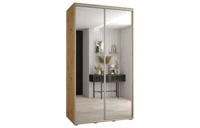 Šatní skříň DAVOS 2 posuvné zrcadlové dvěře, 140×235×45, DUB Artisan / stříbrné