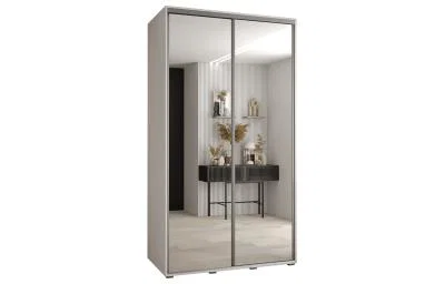 Šatní skříň DAVOS 2 posuvné zrcadlové dvěře, 140×235×45, Bílá / stříbrné pojezdy