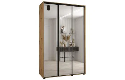 Šatní skříň DAVOS 2 posuvné zrcadlové dvěře, 150×235×45, DUB Artisan / černé pojezdy