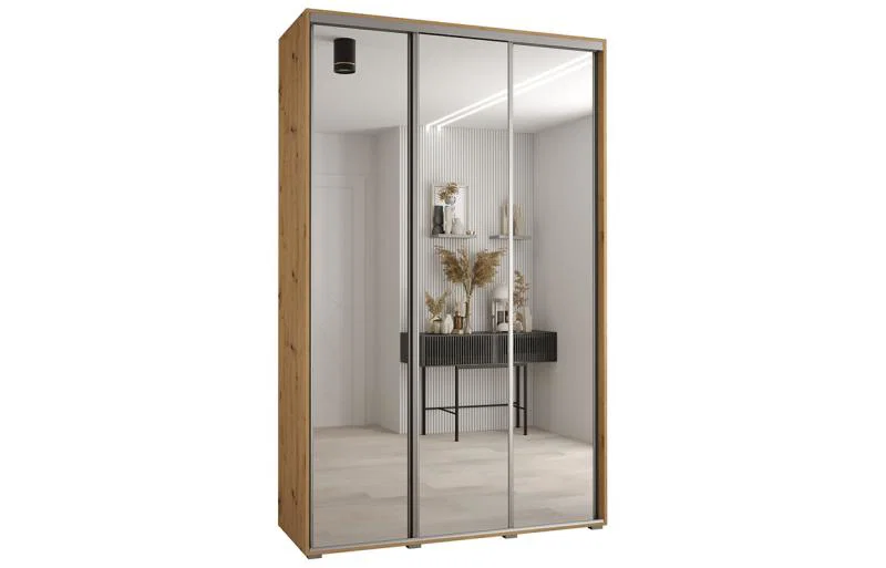 Šatní skříň DAVOS 2 posuvné zrcadlové dvěře, 150×235×45, DUB Artisan / stříbrné