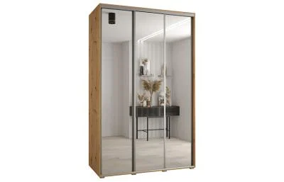 Šatní skříň DAVOS 2 posuvné zrcadlové dvěře, 160×235×45, DUB Artisan / stříbrné