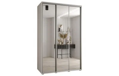 Šatní skříň DAVOS 2 posuvné zrcadlové dvěře, 160×235×45, Bílá / stříbrné pojezdy