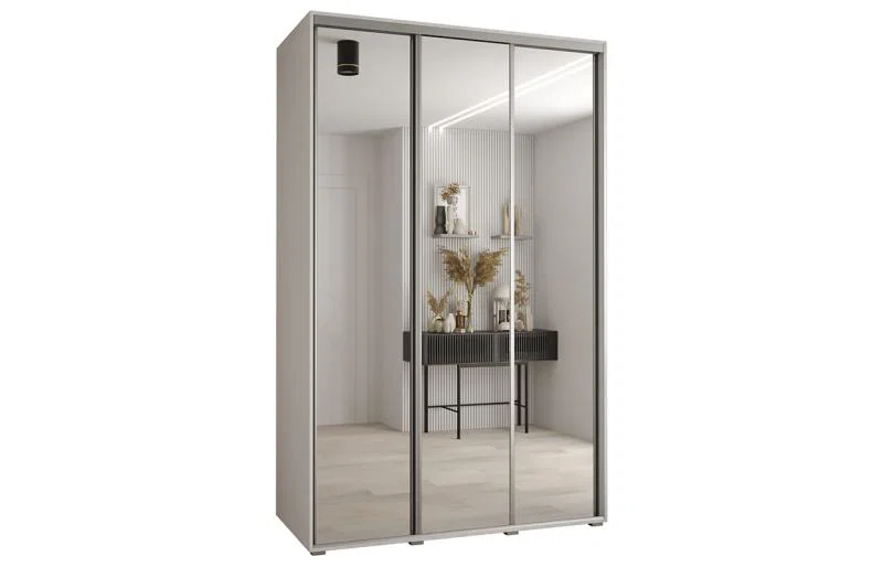 Šatní skříň DAVOS 2 posuvné zrcadlové dvěře, 160×235×45, Bílá / stříbrné pojezdy