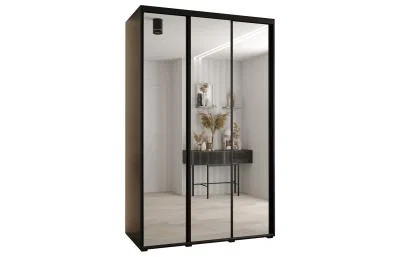 Šatní skříň DAVOS 2 posuvné zrcadlové dvěře, 160×235×45, Černá / černé pojezdy
