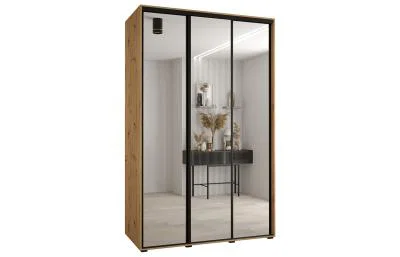 Šatní skříň DAVOS 2 posuvné zrcadlové dvěře, 160×235×45, DUB Artisan / černé pojezdy