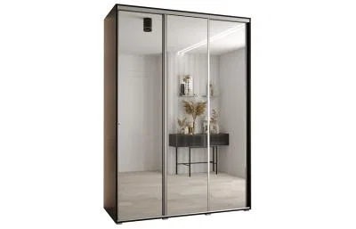 Šatní skříň DAVOS 2 posuvné zrcadlové dvěře, 170×235×45, Černá / stříbrné pojezdy