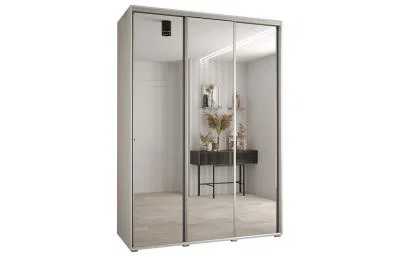 Šatní skříň DAVOS 2 posuvné zrcadlové dvěře, 180×235×45, Bílá / stříbrné pojezdy