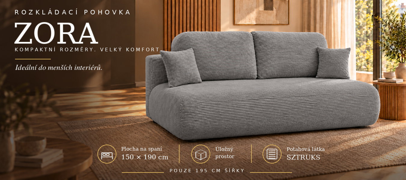 Dvojmiestna rozkladacia pohovka | ZORA | 195x104x89cm | SZTRUKS SIVÁ